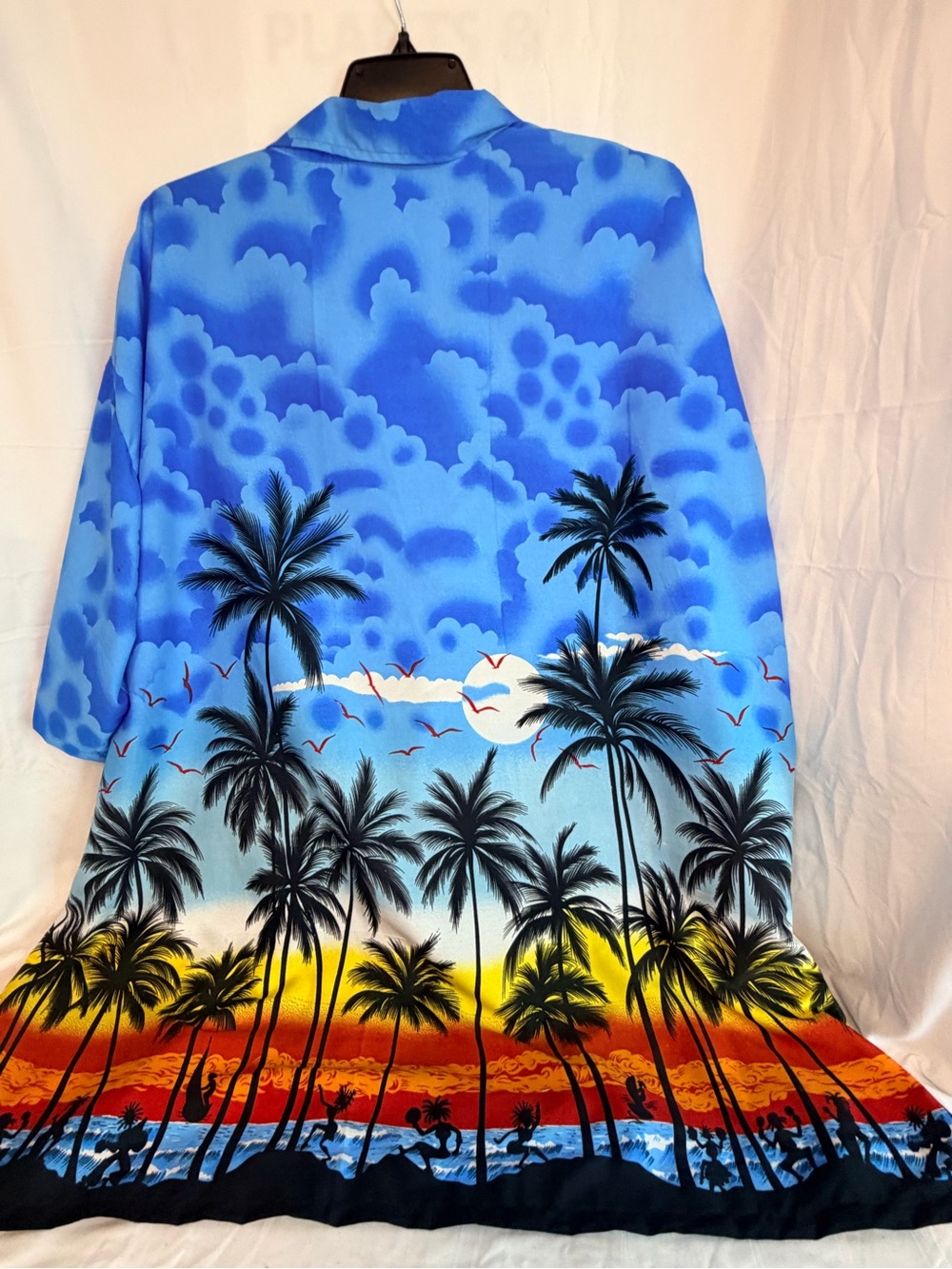 Happy Bay Sky Blue Tropical Sunset Palm Print Button-Up Shirt-4XL